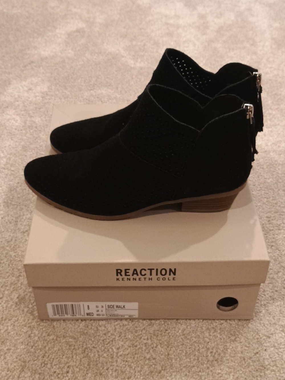 Kenneth Cole Reaction Black Suede Ankle Booties with Side Perforation